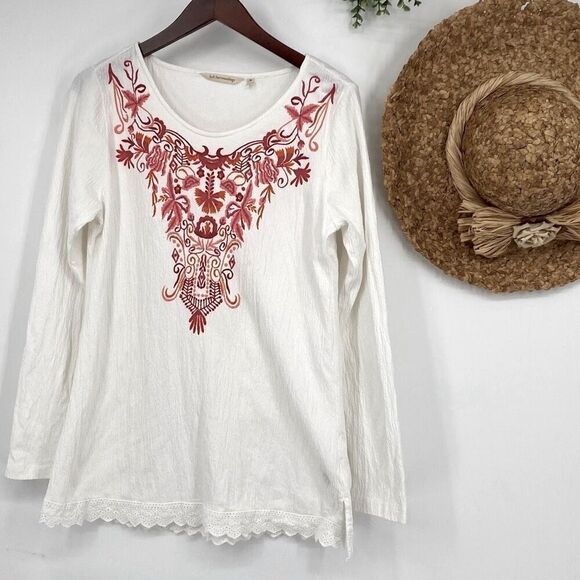 Soft Surroundings Canary Island Embroidered Tunic Top White Multi Size‎ M - Picture 3 of 14